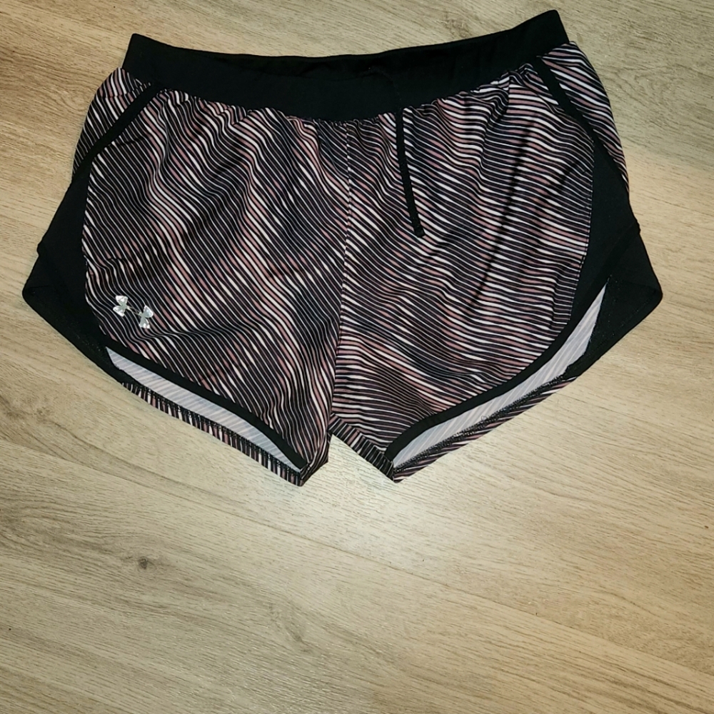 Under Armour Women's Black and Pink Striped Athletic Shorts